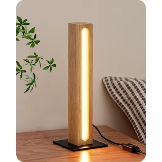 EDISHINE Tischlampe aus Holz, Touch- & Speicherfunktion, stufenlos dimmbar, 3 Farbtemperaturen, eingebautes LED-Nachttischlampe geeignet für Wohnzimmer, Büro, Schlafzimmer, Geschenk.