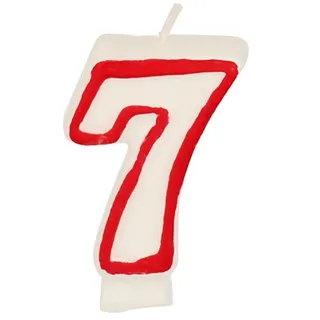 Papstar Zahlenkerze 7,3 cm weiss "7" mit rotem Rand