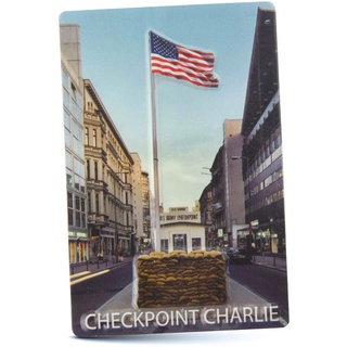 Magnet BERLIN | Checkpoint Charlie | Mini-Blechschild 9x6 cm mit Relief Stanzung | typisches Souvenir & Geschenk