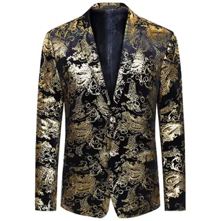 Allthemen Herren Sakko Pailletten Sakko Gold Glitzer Blazer Hochzeit Party | Smoking, Abendessen Weihnachten, Slim Fit, Paisley, Jacquard, Floral, 2 Knopf, Sportlich Modern, Jacket - XL