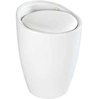 WENKO Badhocker Candy Weiß matt, Sitzgelegenheit, Hocker mit Stauraum für das Badezimmer und Wohnzimmer, integrierter Wäschesammler, ABS-Kunststoff, BPA-frei, Fassungsvermögen 20 L, Ø 36 x 50,5 cm