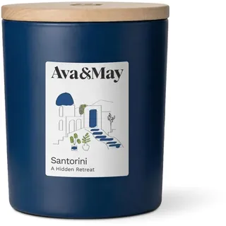 Ava&May Santorini Duftkerze 220g Süss & Pudrig Vegan, 100% pflanzenbasiertes Wachs