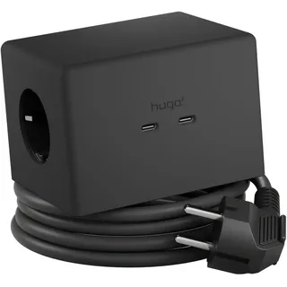 Brennenstuhl Hugo! ONE 2nd Gen. Steckdosenwürfel mit USB C 20W PD | Wireless Charger, Steckdosenleiste USB C, Touch-Schalter, induktive Ladestation mit 2m Kabel, deep black