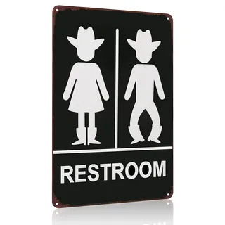 Lustiges Cowboy-Cowgirl-WC-Blechschild, rustikales Western-Thema, Bauernhaus, Metall-Wanddekoration, Vintage-WC, Geschenk, 20,3 x 30,5 cm (3260)