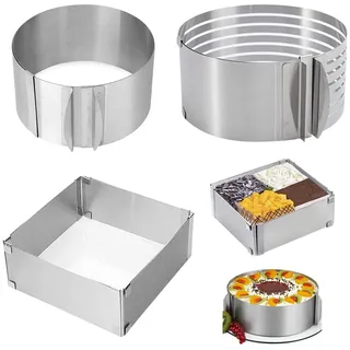 DASIAUTOEM 3 Stück Tortenring Verstellbar Set, Backrahmen Rechteckig Verstellbar, Tortenboden Schneidehilfe, Kuchenform Set zum Backen und für die Torten-Zubereitung für Backen, Schichttorten (3)