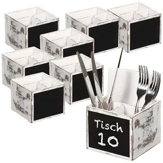 Kesper Besteckträger 8 Stück Besteckbox, 3 Fächer & Kreidetafel - Pappelholz weiß rustikal, (8-tlg), mit Kreidetafel zur individuellen Beschriftung weiß