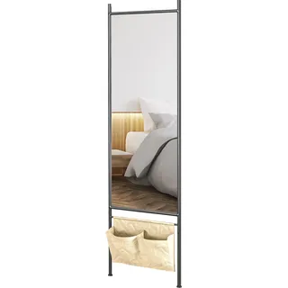 HOMCOM Rechteckiger Standspiegel in voller Länge mit Aufbewahrungstasche, zum Anlehnen oder Anbringen an der Wand, Metallrahmen 56B x 2T x 190H cm - Schwarz   Aosom