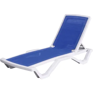2er-Set Sonnenliege | Weiß/Blau | Stapelbar | Strandliege, Bäderliege, Poolliege