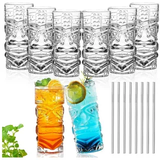 LuxusKollektion Cocktailglas Kunststoff Tiki Becher 18 Oz 8er Pack Cocktail Limonade beige