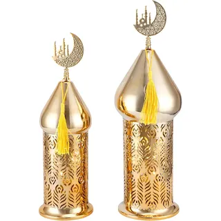 TRIROCKS Ramadan Laternen Set 29cm & 36cm Gold elektrische Kerzenhalter, 2 STK