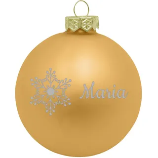 Deitert Weihnachtskugel mit Namen oder Wunschtext graviert, Ø 8cm, personalisierte Christbaumkugel aus Glas (matt), individueller Weihnachtsbaumschmuck mit Gravur, Schneeflocken-Motiv, Gold