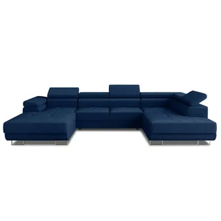 Sofnet Wohnlandschaft, Blau, Textil, 7-Sitzer, Ottomane links,Rechteckig, 348x90x205 cm, Wohnzimmer, Sofas & Couches, Wohnlandschaften, Wohnlandschaften in U-Form