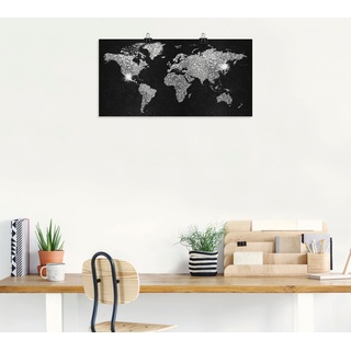 Wandbild ARTLAND "Weltkarte Glitzer" Bilder Gr. B/H: 60 cm x 30 cm, Poster, schwarz Bilder als Alubild, Leinwandbild, Wandaufkleber oder Poster in versch. Größen