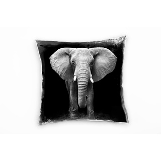 Paul Sinus Art Tiere, schwarz, weiß, Elefant im Gehen von vorne Deko Kissen 40x40cm für Couch Sofa Lounge Zierkissen - Dekoration zum Wohlfühlen