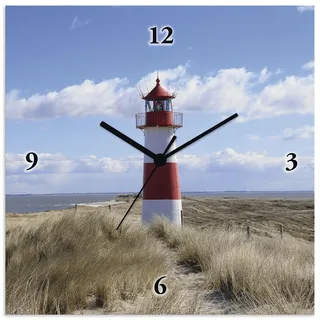 ARTLAND Wanduhr ohne Tickgeräusche Alu Quarzuhr 30x30 cm Quadratisch Lautlos Strand Meer Leuchtturm Urlaub Sylt Maritim T9ML