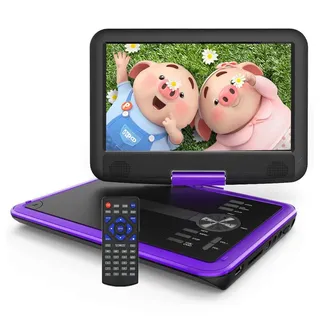 Boifun 11.5" Tragbarer DVD Player Tragbar mit 9.5" HD-Schwenkbildschirm Portabler DVD-Player (Unterstützung für USB/TF-Karte/AV-Übertragung, 32 GB Festplatte, Unterstützung Sync TV/USB/TF-Karte) lila