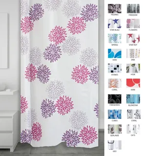 Ridder 403060 Duschvorhang Textil ca. 180 x 200 cm, Sandra, Weiß-lila-rosa