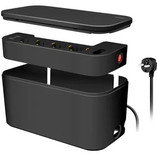 Logilink Kabelbox mit 5-fach-Steckdosenleiste inkl. 3X USB, Schwarz