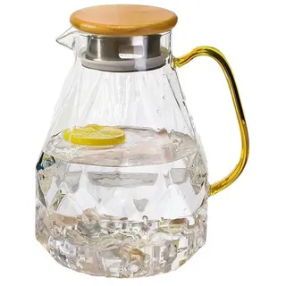 Gontence Wasserkaraffe Glaskaraffe mit Deckel 2L, Wasserkaraffe im Diamant Design
