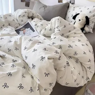 Covebett Bettwäsche 135x200 2teilig Baumwolle Weiß mit Schwarz Schleifen