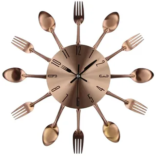 Timelike Edelstahl Küchenutensilien Uhr - Küche Besteck Wanduhr mit getönten Gabeln, Löffel, Spatel Design Küchenuhr mit für Küche Déco Indoor und Outdoor (Kupfer)