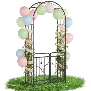FIVMEN Rosenbogen Gartenbogen Torbogen Metall Rankgitter Rosenbögen mit Tür, Rankgitter Garten Rosenhilfe für Rosen und Kletterpflanzen, Schwarz