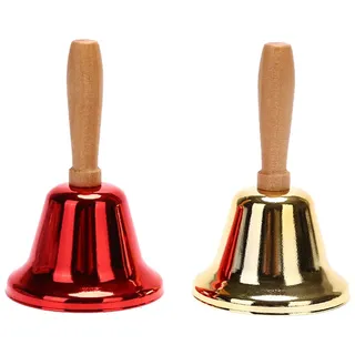 ARFUKA 2 Stück Tischglocke Handglocke Rezeptionsklingel Anrufsglocke Weihnachtsglocke Nikolausglocke mit Holzgriff für Weihnachtsdekoration und Hotelservice