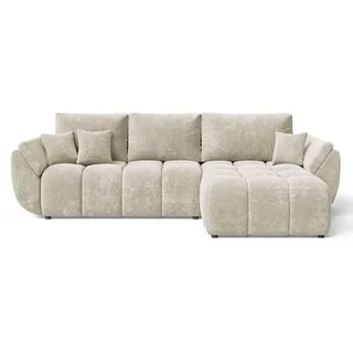 EZIMPAZ Schlafsofa CALVANI, Ecksofa Gesteppt mit Schlaffunktion und Bettkasten, Freistehende Polsterecke, DL-Automatik - Beige Rechts - Beige