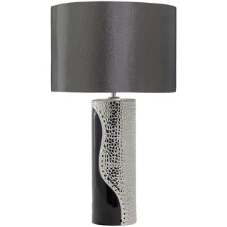 Tischlampe im Glamour Stil Kunstseide/Porzellan schwarz/silber Aiken