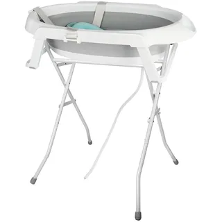 Baby Badewanne Faltbare Babybadewanne, Baby Bathtub Babywanne Wanne Faltbar mit Badewannenhocker, Rutschfeste Tragbare Reisedusche Badebecken Duschwanne für Neugeborene (Grau mit Ständer, 66*61*82cm)
