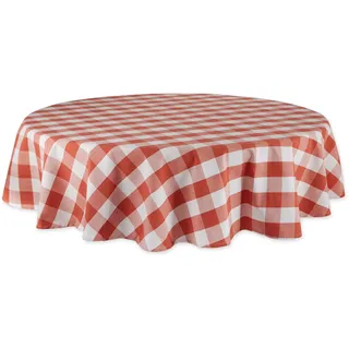 DII Buffalo Check Collection Klassische Tischdecke mit Bauernhaus-Motiv, Baumwolle, Rot (Vintage Red), Tablecloth, 70" Round