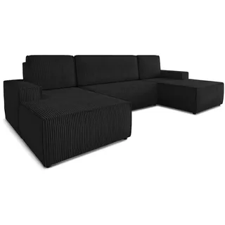 Sofnet Wohnlandschaft Schwarz, Textil, 7-Sitzer, U-Form,Rechteckig, 313x85x144 cm, Wohnzimmer, Sofas - Couches, Wohnlandschaften, Wohnlandschaften in U-Form Couch, Schlafsofa mit Bettkasten, Couchgranitur mit Bettfunktion, Big Sofa, Cord Stoff, (Poso 135))