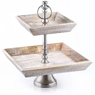 Marrakesch Orient & Mediterran Interior Etagere Vintage Obst-Etagere Ansgar 2 Etagen edel aus Holz und Aluminium 38 cm, Aluminium, Holz, (1-tlg), handgefertigt braun|silberfarben Ø 31 cm x 31 cm x 31 cm x 38 cm x 31 cm
