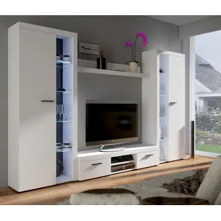 Küchen-Preisbombe TOP Wohnwand Rumba XL Anbauwand Wohnkombi Wohnzimmer Weiss matt