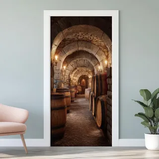 Weinkeller Türtapete 3D Selbstklebend,Tunnel Türposter Türaufkleber, Vinyl Weinfässer Wasserfest Wandtattoo für Schlafzimmer Wohnzimmer Badezimmer 80x200 cm K1d143