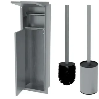 HAGO Toilettenpapierhalter WC Modul Edelstahl Einbauschrank Unterputz Wandnische, Mit Klappe silberfarben