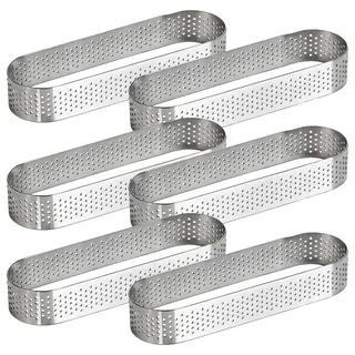 6 Stück antihaftbeschichtete Edelstahl-Tarte-Formen, ovale Form mit perforiertem Design, 13 x 4,5 cm, für perfekt gebackene Törtchen