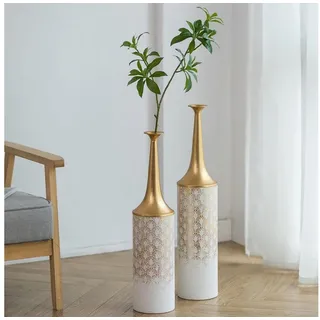 LuxusKollektion Bodenvase Bodenvase 2er Set Weiß/Gold Groß (2 St) goldfarben 14 cm x 66 cm x 14 cm