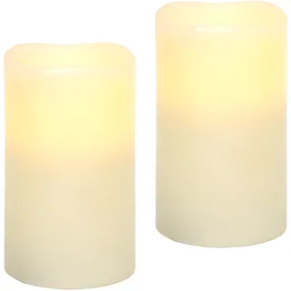 I.GE.A. Flair Flower LED Kerzen Echtwachs Kerze LED-Kerze flackernd Warmweiß Stimmungslicht Lichter Dekoration Stumpenkerze große Adventskerzen Adventskranz Kranz romantisch Valentinstag 2er Set, creme