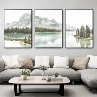 Sarah Duke 3er Moderne Poster Set, Wald und See Stilvolle Wandbilder, Kunstposter Leinwandbilder, Bilder Set für Wohnzimmer Schlafzimmer, Ohne Rahmen (40x50cm)