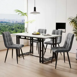Merax 120cm Esstisch mit 4 Stühlen Set Esszimmer Sitzgruppe, Metallbeine,Essgruppe, (5-tlg), Leinen, grau