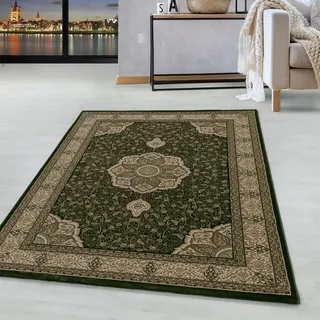 HomebyHome Orientteppich Grün 200x290 cm Kurzflor Teppich im klassischen Vintage Look für Wohnzimmer, Esszimmer, großer Raum Pflegeleicht, strapazierfähig, eleganter Wohnstil