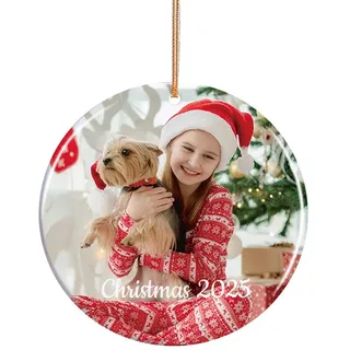 HOBULL Personalisierte Weihnachtskugeln mit Foto, Christbaumkugel Anhänger Personalisiert Keramik Weihnachtskugel Bild, Weihnachtsbaumschmuck Geschenke für Mama, Papa, Haustiere, Kinder, Freunde