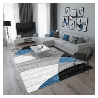 Vimoda Homestyle Geometrisches Muster Meliert Kurzflorteppich 120 x 170 cm Blau/Grau/Weiß/Schwarz
