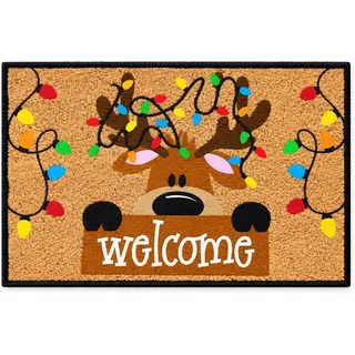 Fußmatte Weihnachten 80x50cm Rutschhemmend Rentier Lichterkette Willkommen