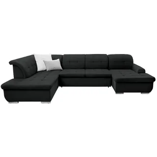 Cantus Wohnlandschaft, Schwarz, Metall, Uni, 5-Sitzer, Ottomane links, U-Form, 342x208 cm, Made in EU, seitenverkehrt erhältlich, Hocker Rücken echt, Wohnzimmer, Sofas & Couches, Wohnlandschaften, Wohnlandschaften in U-Form