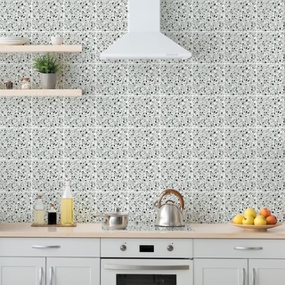 Ambiance Wandtattoo Fliesen selbstklebend Küche Badezimmer – 60 Aufkleber Zementfliesen Terrazzo Vito – 60 Aufkleber 15 x 15 cm