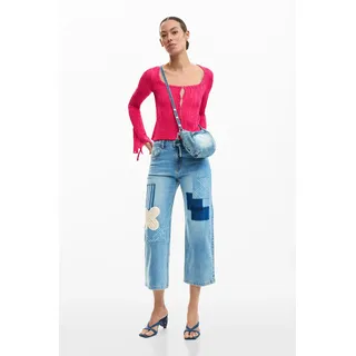 Desigual, Patchwork-jeans mit häkel-details, Damen, Baumwolle, Blau, 36, BLUE, 36