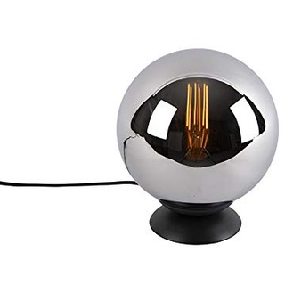 Qazqa - Art Deco Art Deco Tischlampe schwarz mit Rauchglas - Pallon I Wohnzimmer I Schlafzimmer - Kugel I Kugelförmig - LED geeignet E27