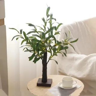 55cm Olivenblatt Baum-Licht für Tischplatte Mini Leuchtbaum Bonsai Baum mit künstlichen Olivenblättern und 30 warmweißen LED für Kamin Schlafzimmer Zuhause Party Hochzeit Weihnachtsdekoration